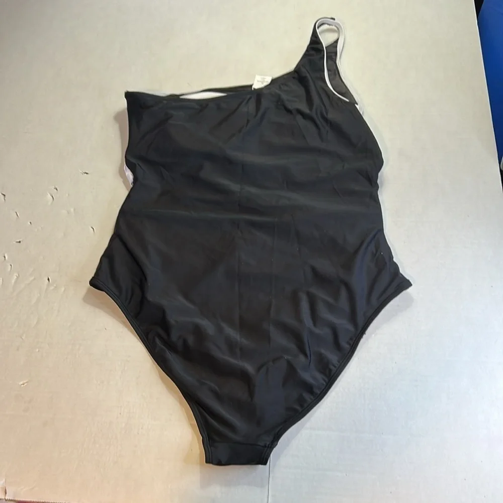 CUPSHE ASYMMETRICAL BLACK WHITE TUMMY CONTOURING ONE PEICE MESH MIDDLE SZ XL